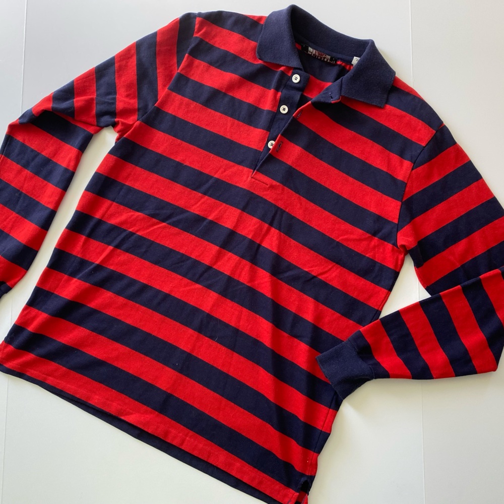 Vintage IZOD collared striped long sleeved shirt, large